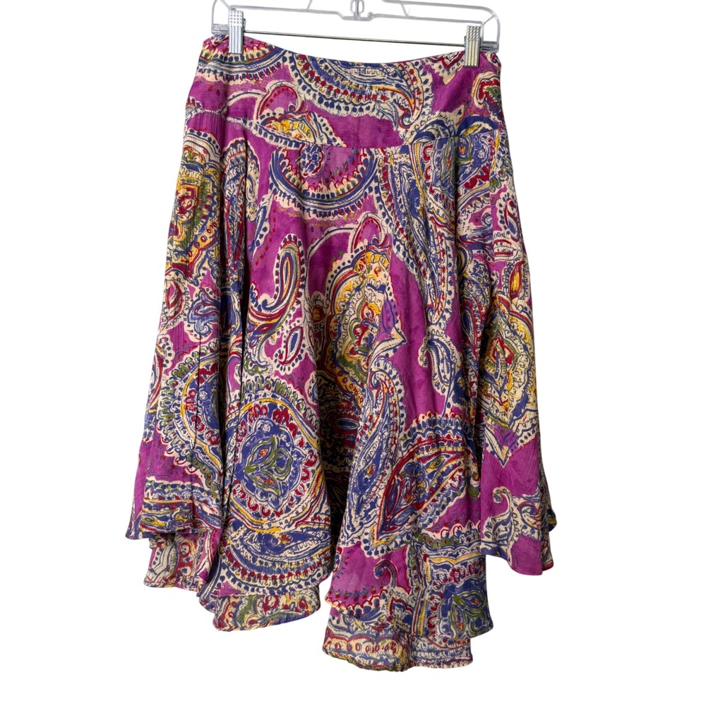 Lauren Ralph Lauren Skirt Womens Small Purple Paisley Cotton Handkerchief Hem